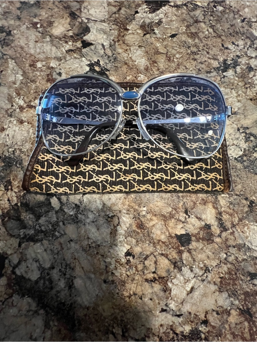 Yves Saint Laurent Clear Silver Frame/Blue Tint Lens Vintage Sunglasses In Style